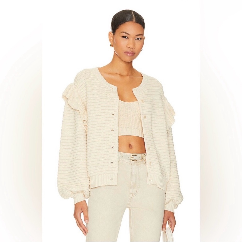 CLEOBELLA Maelle Ivory Cream Ruffle Knit Cardigan Sweater